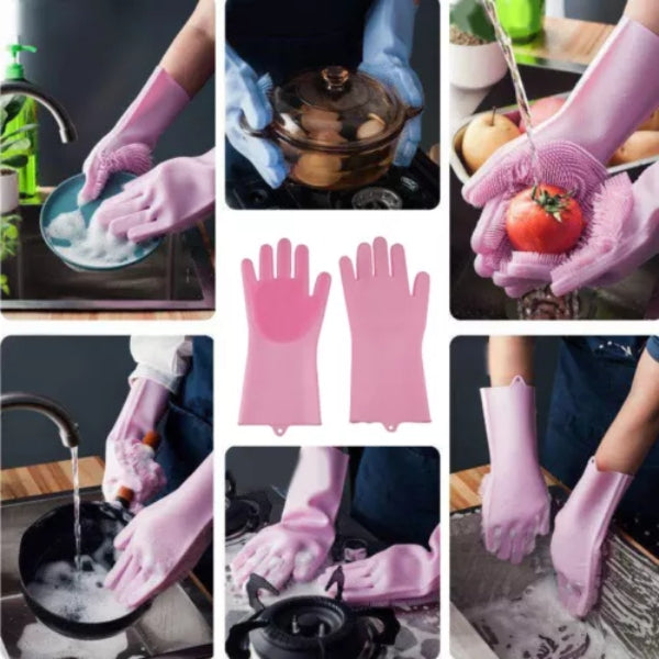 Magic Dishwashing Gloves with Scrubber – Reusable Silicone Cleaning Gloves