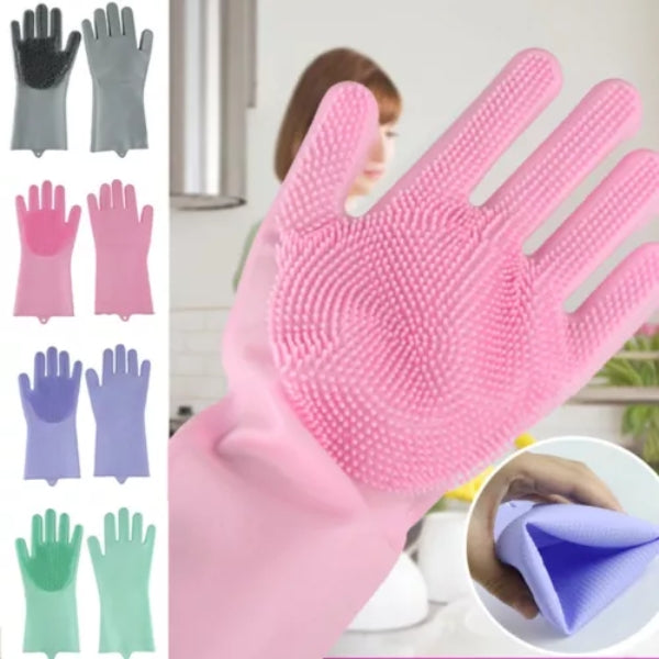 Magic Dishwashing Gloves with Scrubber – Reusable Silicone Cleaning Gloves
