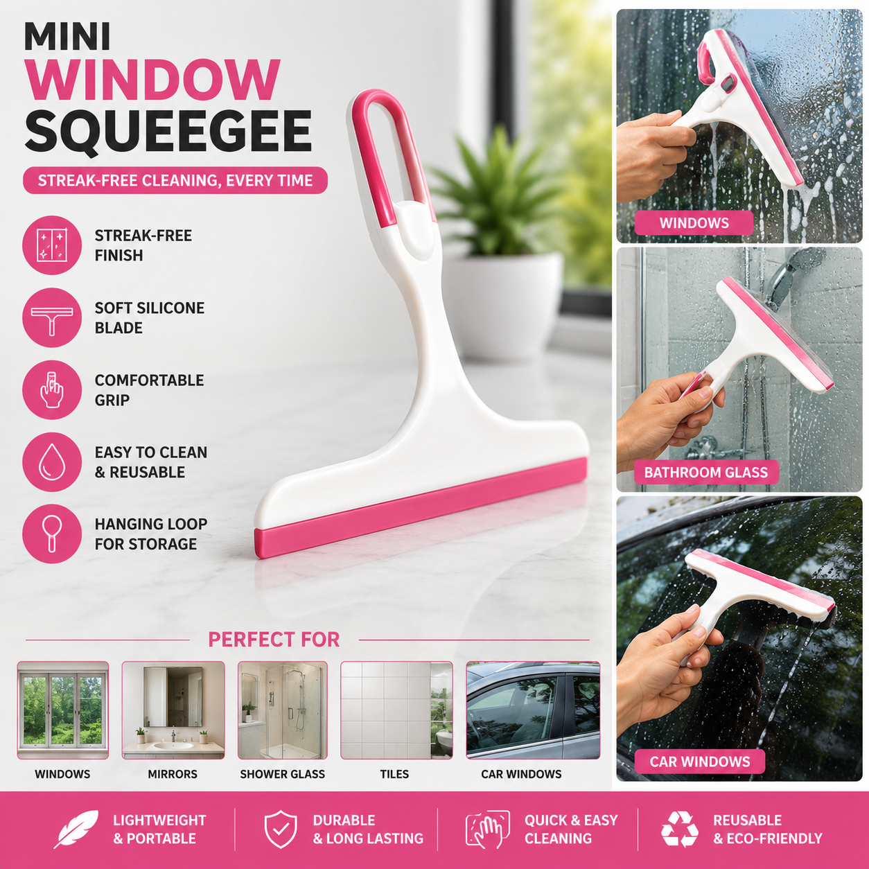 Handheld Silicone Glass Wiper – Streak-Free Window Squeegee
