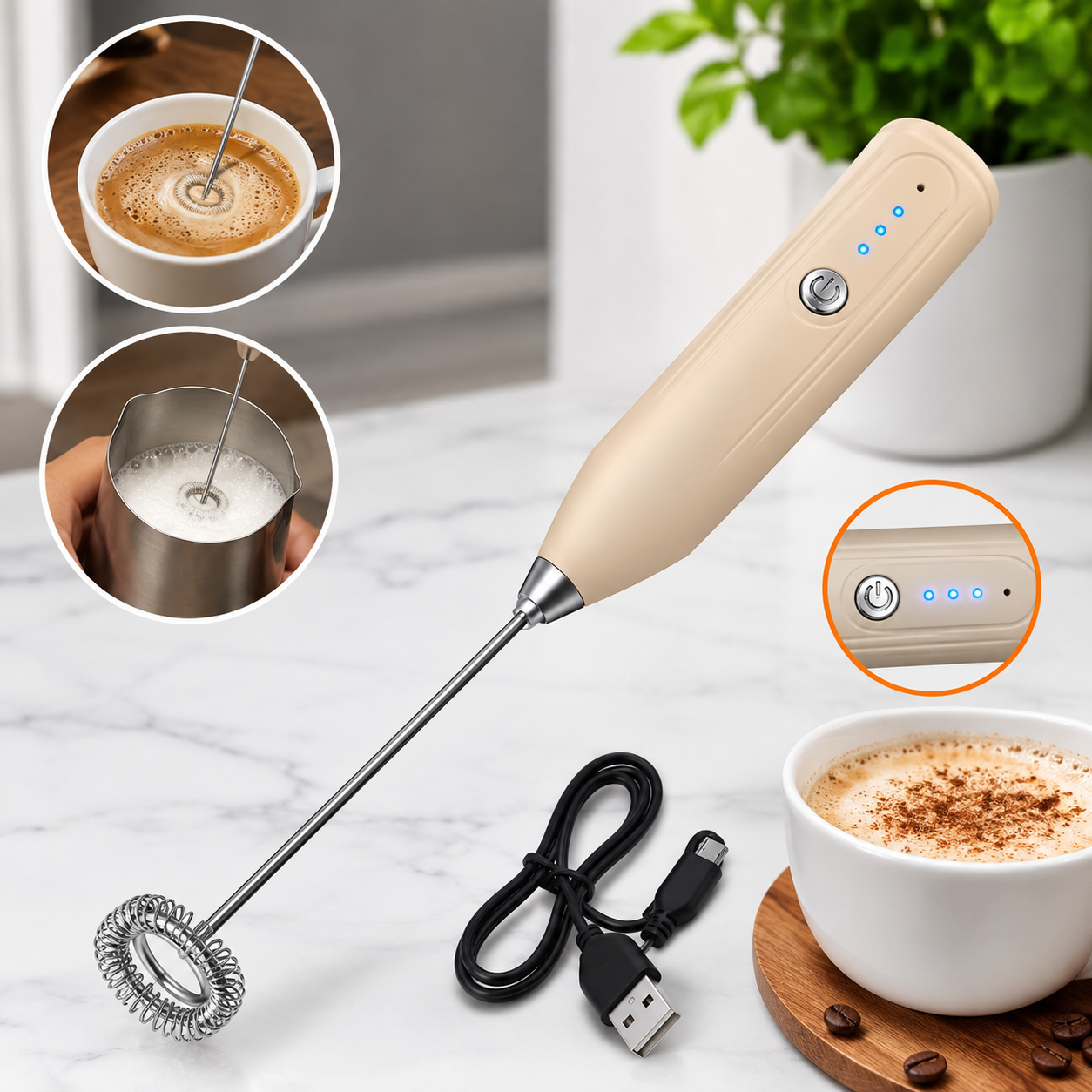 USB Rechargeable Handheld Milk Frother for Coffee, Latte & Cappuccino