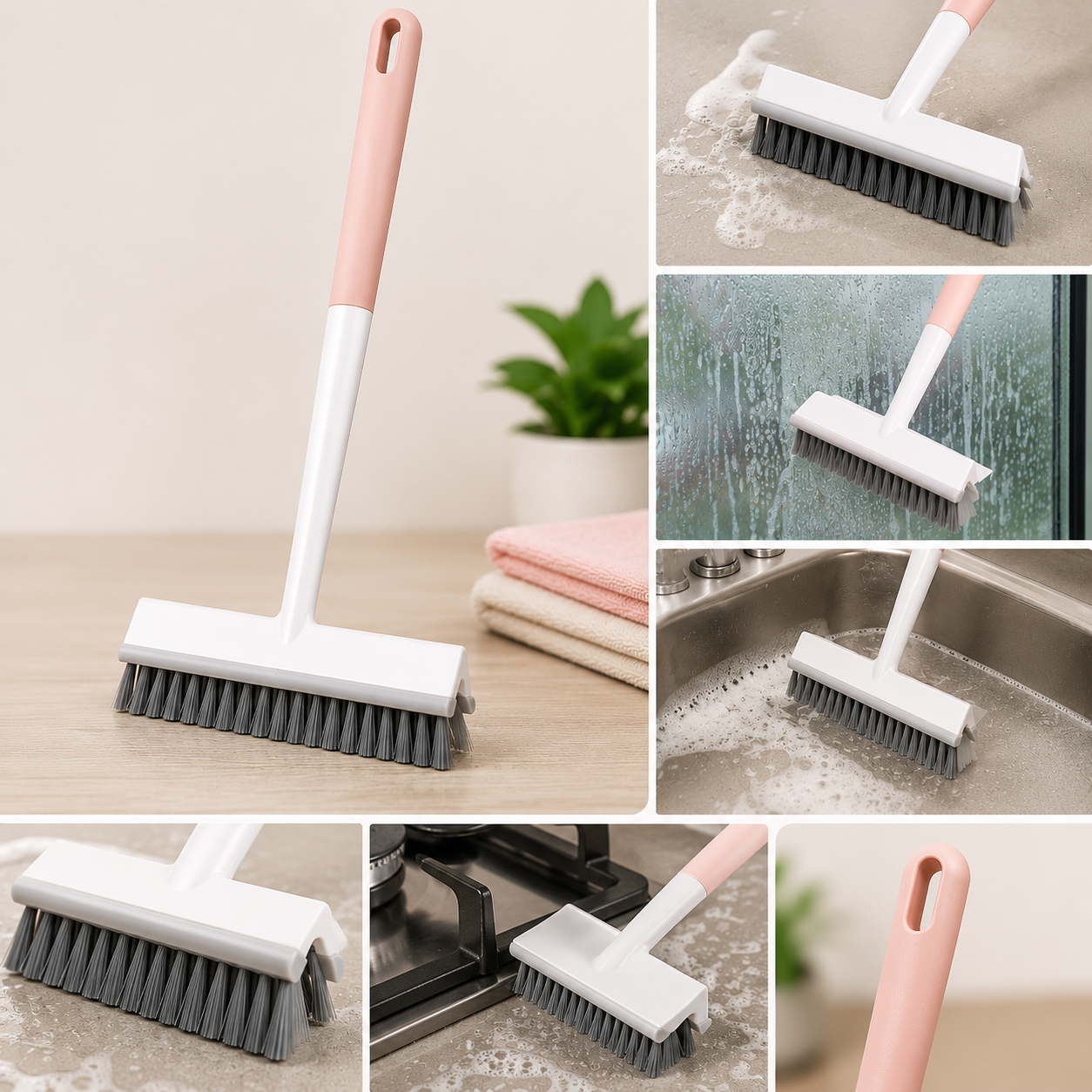 2-in-1 Floor Scrub Brush with Squeegee